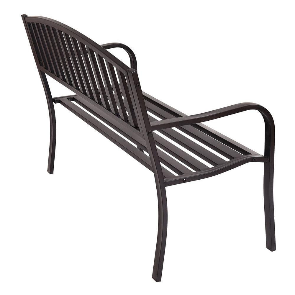 Black Cast Iron Outdoor Garden Bench with Slatted Backrest