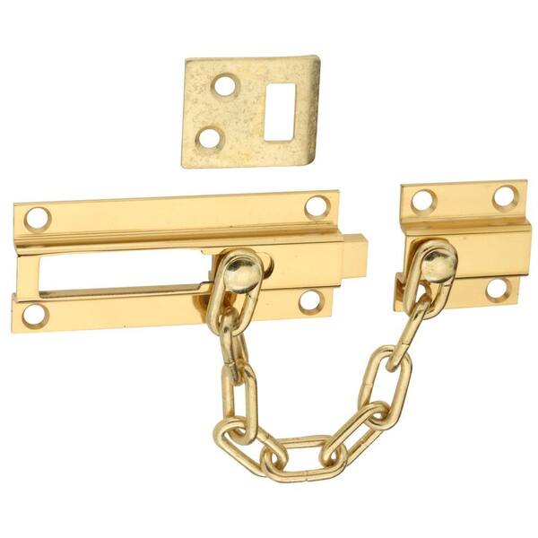 National Hardware Solid Brass Deadbolt Chain Guard in Polished Brass