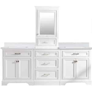Milano 96 in. W x 22 in. D Bath Vanity in White with Quartz Vanity Top in White with White Basin