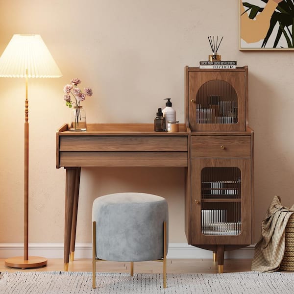 JASIWAY Beige 2-Drawers 55 in. Dresser with Mirror, Right