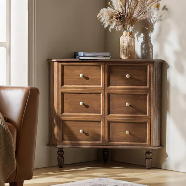 JAYDEN CREATION Cindy Walnut 30 in. H Corner Accent Cabinet with 2-Doors, 2-Shelves