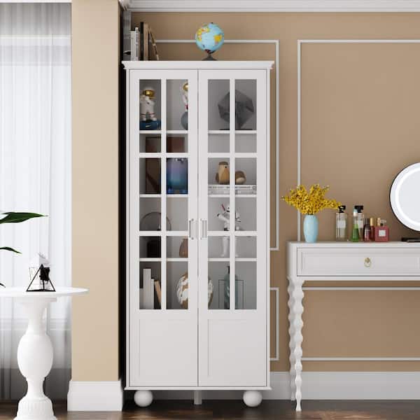 FUFU&GAGA White Storage Cabinet, Sideboard, Bookcase with Ball-Shape Legs, Adjustable Shelves