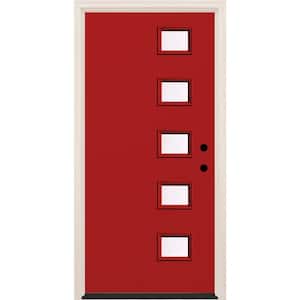 36 in. x 80 in. Left-Hand/Inswing 5 Lite Clear Glass Ruby Red Painted Fiberglass Prehung Front Door w/4-9/16 in. Frame