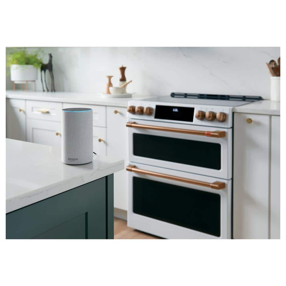 Matte White 30" Smart Double-Oven Induction Range with Convection