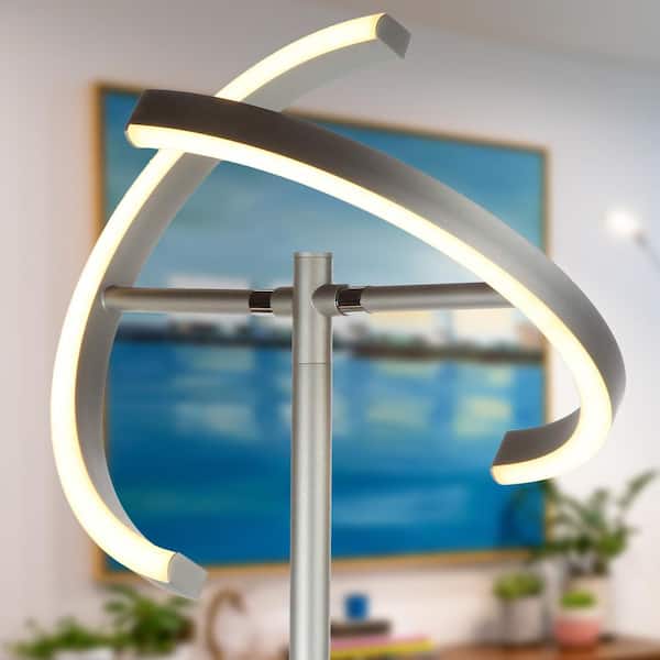 Brightech Halo Split 72 in. Platinum Silver Industrial 2 Light 3 Way Dimming LED Floor Lamp with Adjustable Head S9 JQSV IXQQ