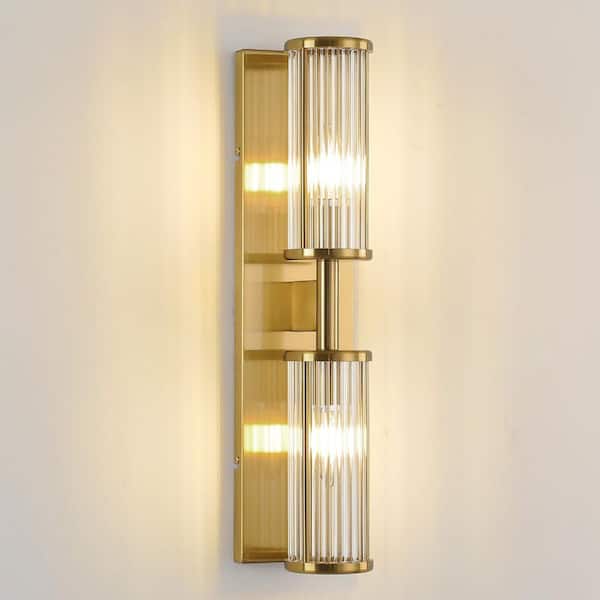 5.12 in. 2-Light Gold Modern Vanity Light with Clear Glass Shades E12 Base