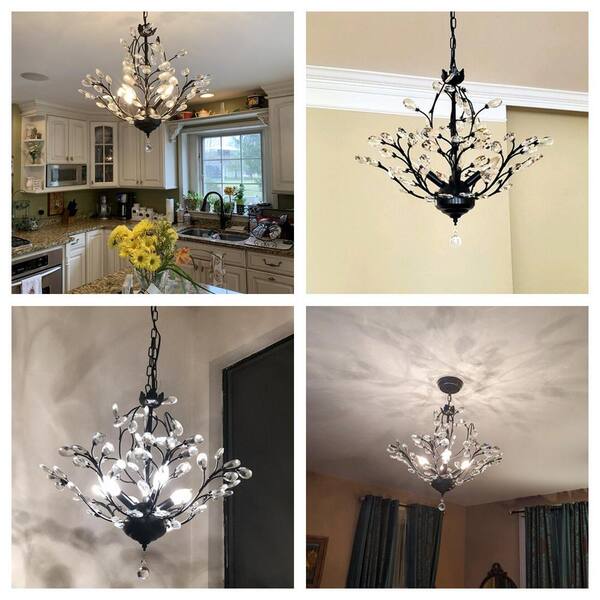 Maxax Chicago 4-Light Black Unique Classic/Traditional Chandelier with Crystal Accents