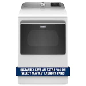 7.4 cu. ft. 120-Volt Smart Capable White Gas Vented Dryer with Steam and Hamper Door, ENERGY STAR