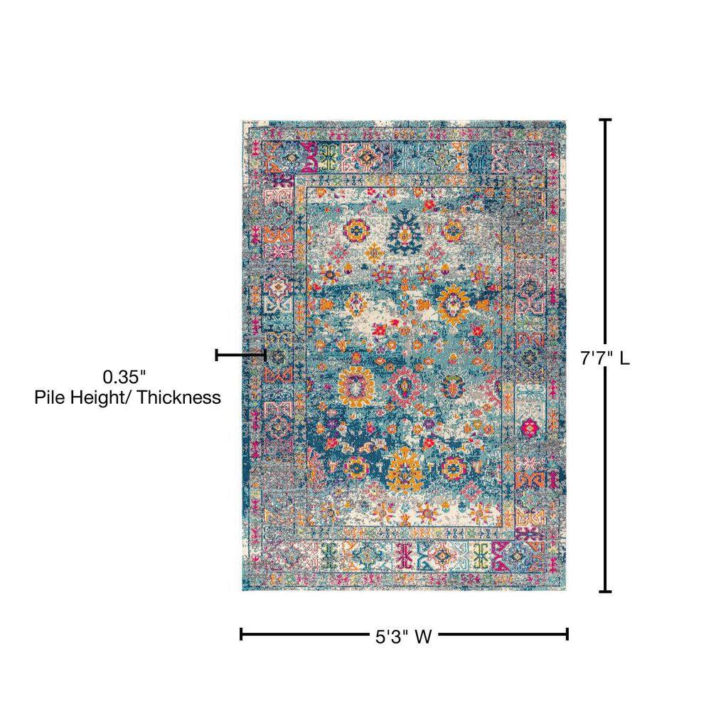 Bohemian Flair Navy and Cream Synthetic Rectangular Area Rug