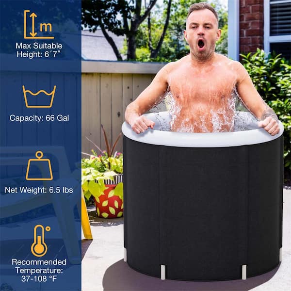 Black Plus White Ice Bath Tub for Adult Outdoor Ice Plunge Tub with Lid 66 gal. Capacity