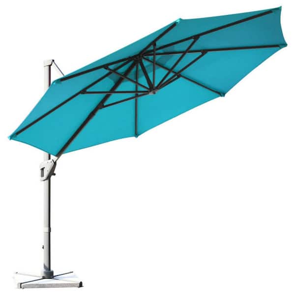 Clihome 11 ft. Cantilever Offset Patio Umbrella in Turquoise with 360-Degree Rotation and Tilt System