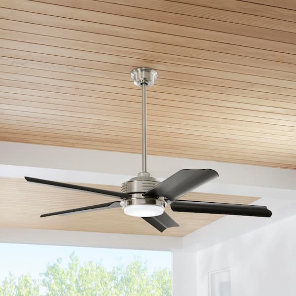Hansfield 56 in. LED Outdoor Brushed Nickel Ceiling Fan with Remote Control