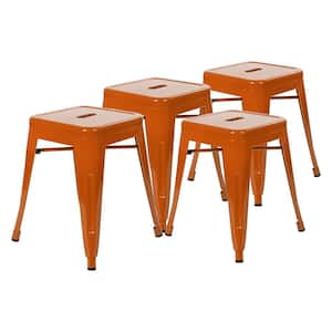 18 in. Orange Backless Metal Short 16 in.-23 in. Bar Stool with Metal Seat (Set of 4)
