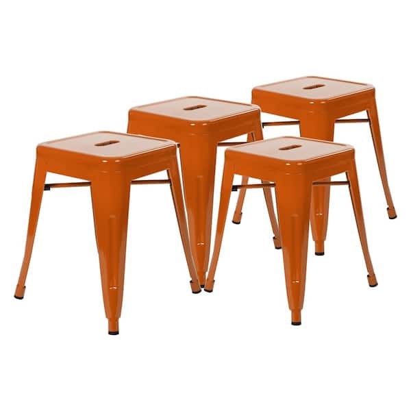 Carnegy Avenue 18 in. Orange Backless Metal Short 16 in.-23 in. Bar Stool with Metal Seat (Set of 4)