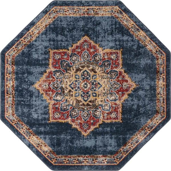 Unique Loom Utopia Helios Dark Blue 5' 0 x 5' 0 Area Rug