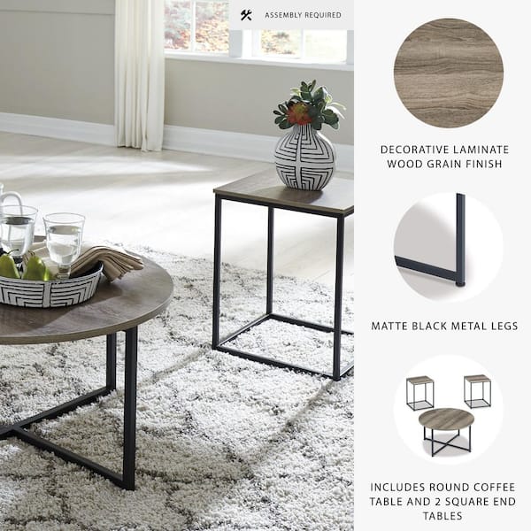 Signature DESIGN BY ASHLEY Wadeworth 31.5 in. Gray/Black Round MDF