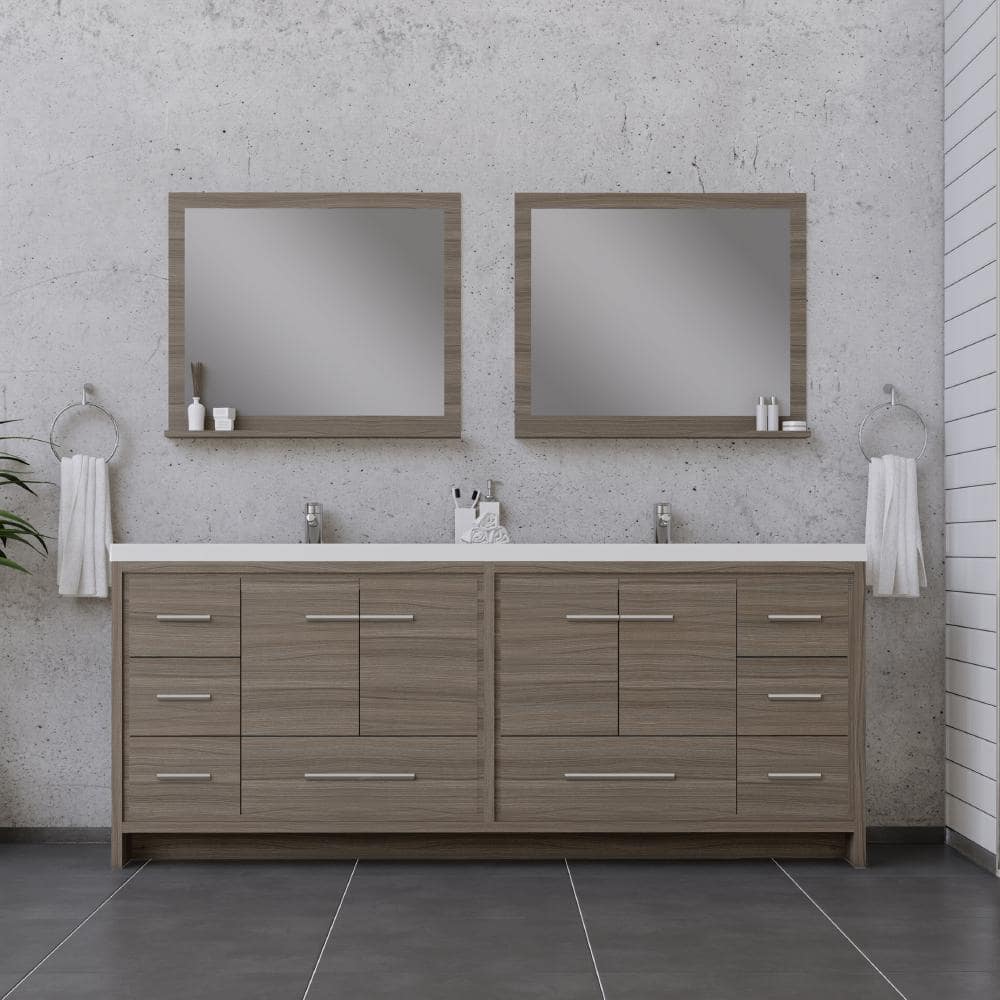 Alya 84" Gray Wood Double Bathroom Vanity with Acrylic Sink