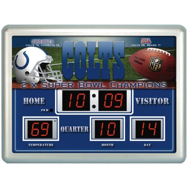 Team Sports America Indianapolis Colts 14 in. x 19 in. Scoreboard Clock with Temperature
