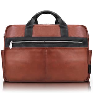 Southport Pebble Grain Calfskin Leather 17 in. Dual-Compartment Laptop Briefcase Brown (19100)