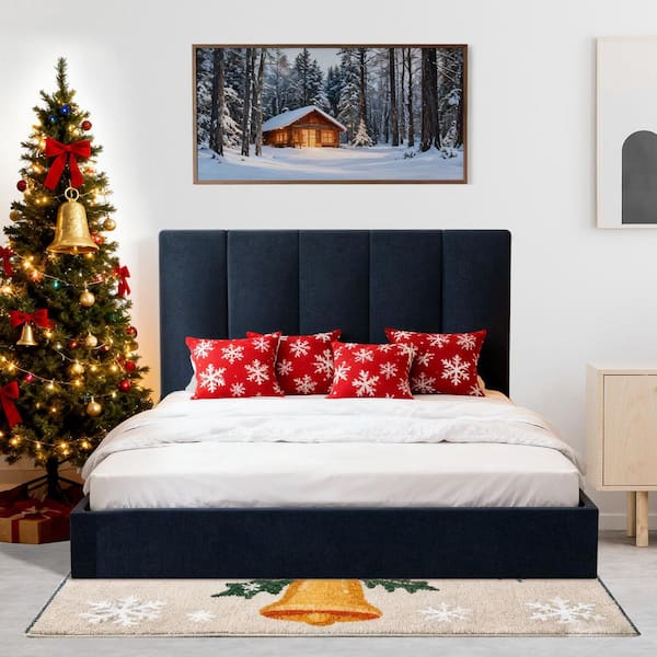 Ahokua Black Plywood Frame Full Size Linen Upholstered Platform Bed with Lifting Storage