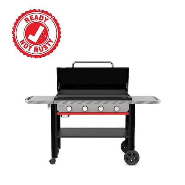 Slate Rust-Resistant Griddle 4-Burner Liquid Propane Gas 36 in. Flat Top Grill in Black with Open Cart