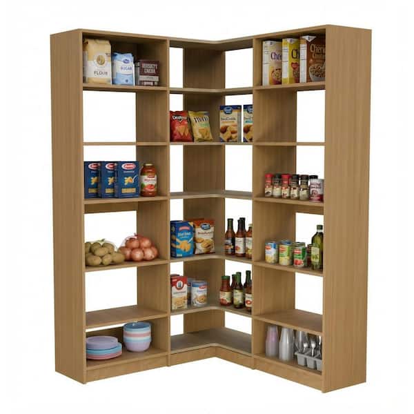 Alto Pantry Collection 57.75 in. W Oak Wall Mounted 2-Shelf Towers and Corner Shelf Tower Wood Closet System