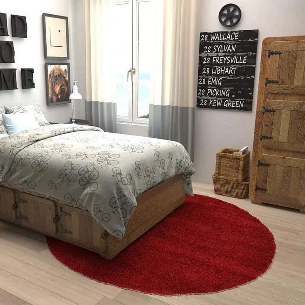 Calabasas Red Round Shag Indoor Area Rug
