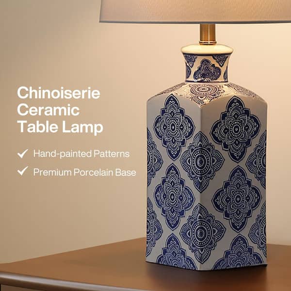 BYBLIGHT 27 in. Blue/White Chinoiserie Ceramic Table Lamp, Classic