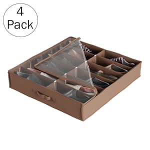27 in. x 24 in. 12-Pair Clear Plastic Zippered Cover Underbed Shoe Storage Organizer Set of 4