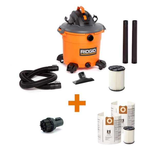RIDGID 16 Gal. 5.0 Peak HP NXT Shop Vacuum Wet Dry Vac with General Debris Filters, Dust Bags, Diffuser, Accessories HD1640A