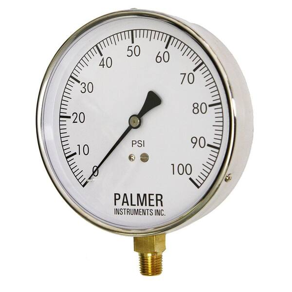Palmer Instruments 4.5 in. Dial 100 psi Stainless Steel Case Contractor Gauge