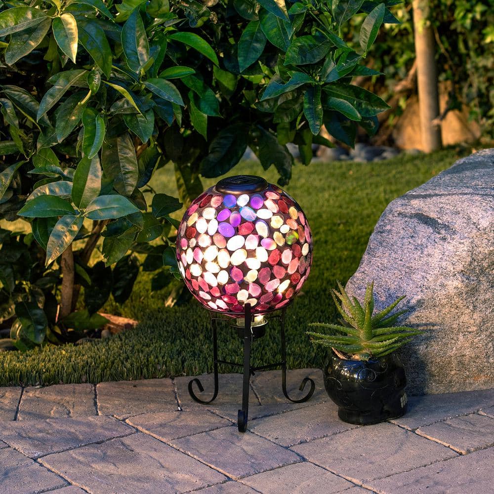 Solar-Powered Purple Glass Gazing Ball with Metal Stand
