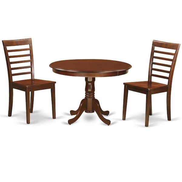 East West Furniture 3-Piece Mahogany Finish Solid Wood Top - Round Dining Room Set - Seats 4