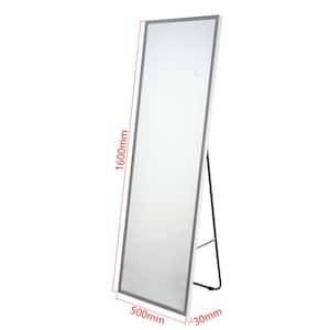 20 in. W x 62 in. H Rectangle Framed White Full Length Mirror LED Lights Free Standing Dimming 3 Color Lighting in White