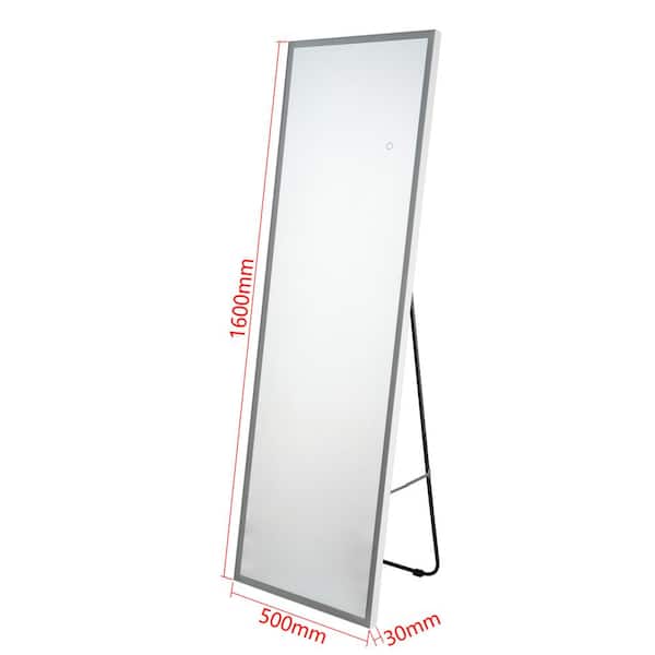 Unbranded 20 in. W x 62 in. H Rectangle Framed White Full Length Mirror LED Lights Free Standing Dimming 3 Color Lighting in White