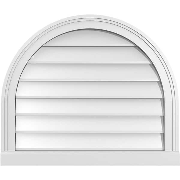 Ekena Millwork 26 in. x 22 in. Round Top Surface Mount PVC Gable Vent: Decorative with Brickmould Sill Frame