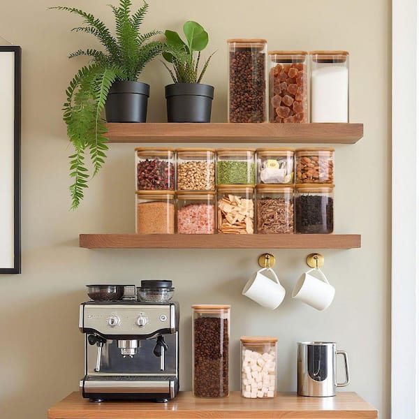 6-Piece Glass Food Storage Jar Set with Airtight Lids Clear Containers for Pantry Spice Oat Coffee Sugar Organization