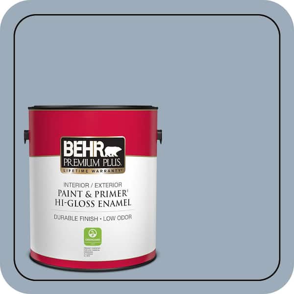 BEHR PREMIUM PLUS 1 gal. #570F-4 Blue Willow Hi-Gloss Enamel Interior/Exterior Paint & Primer