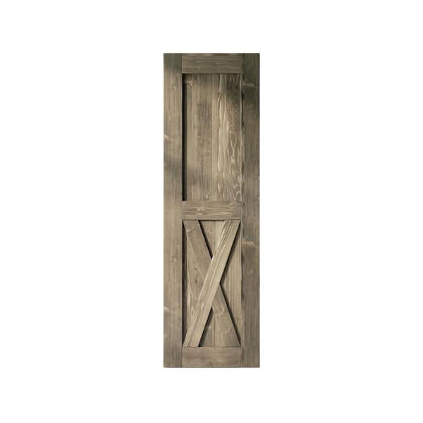HOMACER 22 in. x 84 in. X-Frame Classic Gray Solid Natural Pine Wood Panel Interior Sliding Barn Door Slab with Frame