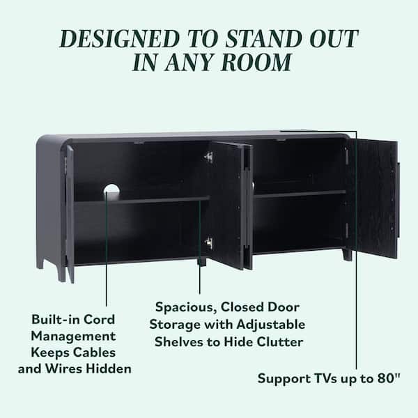 Walker Edison Furniture Company Contemporary 70 in. Black TV Stand Sideboard with Curved Handles (Max TV size 80 in. ) WECHA11704BL1
