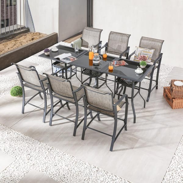 TOP HOME SPACE Grey 9-Piece Metal Outdoor Bistro Set