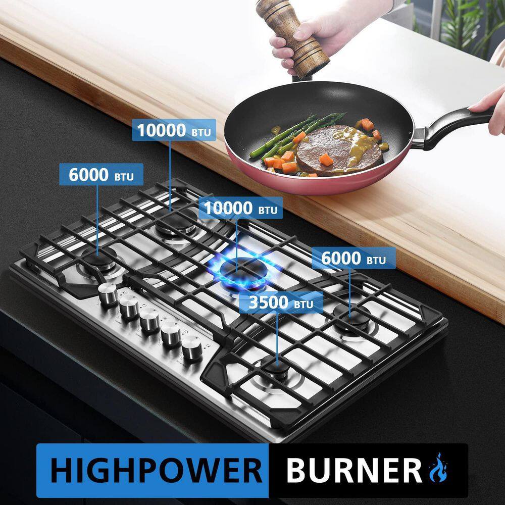 30-Inch Stainless Steel Gas Cooktop with 5 Burners