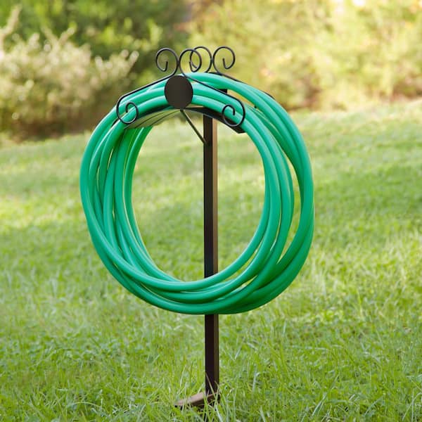125 ft. Black Steel Decorative KD Hose Stand Garden Hose Reel