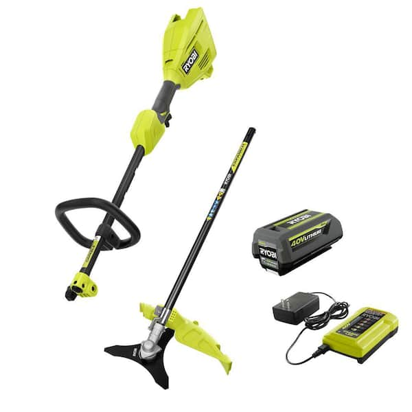 RYOBI 40V Expand It Cordless Battery Attachment Capable Powerhead Kit Brush Cutter with 4.0 Ah Battery and Charger RY40PH01K RYBRC The Home Depot