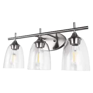 20 in. 3-Light Brushed Nickel Vanity Light with Clear Glass Shades (Bulbs Not Included)