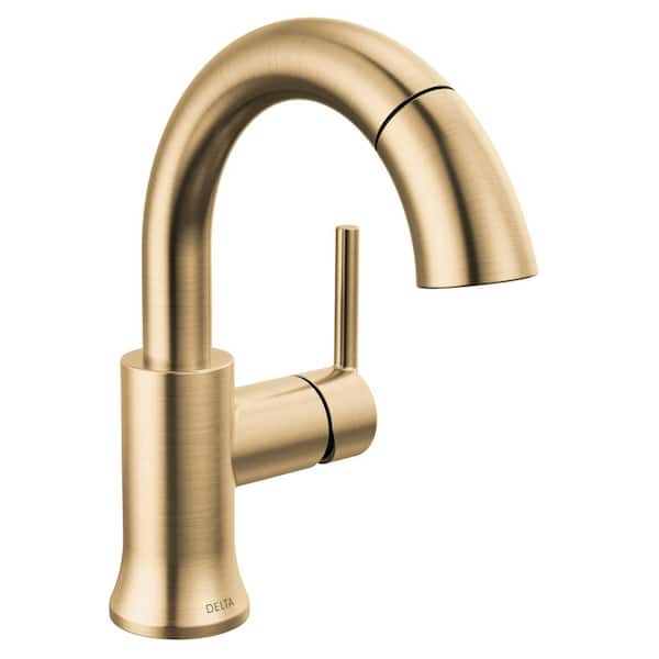Delta Trinsic Single Handle High Arc Single Hole Bathroom Faucet with Pull-Down Spout in Champagne Bronze