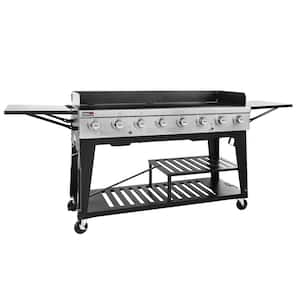 8-Burner Event Propane Gas Grill with 2 Folding Side Tables