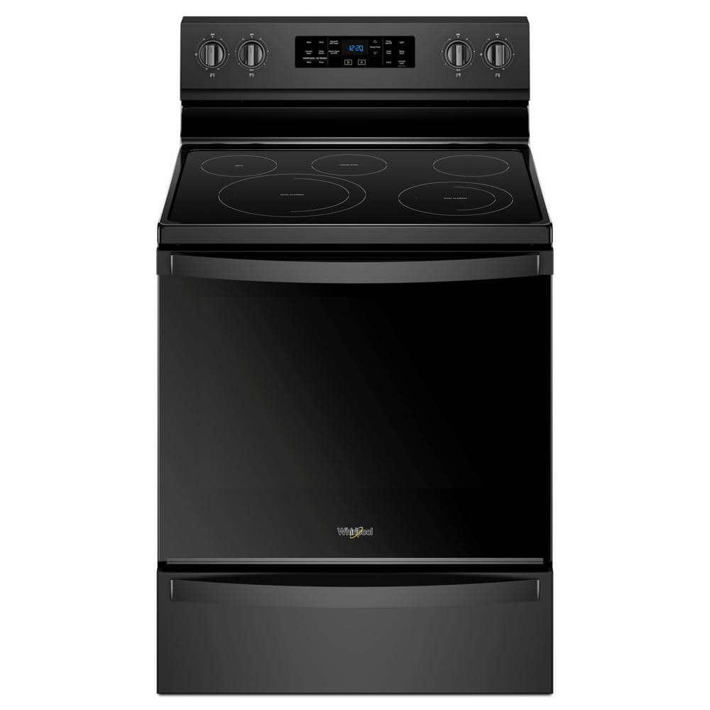 Whirlpool 6.4 cu. ft. 5 Burner Element Electric Range in Black with Frozen Bake Technology