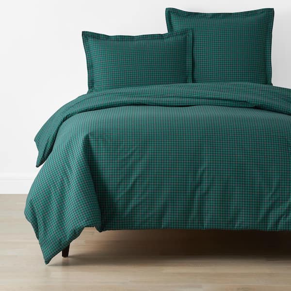 The Company Store Company Cotton Joey Plaid Green Multi Full Cotton Percale Duvet Cover