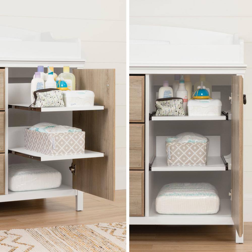 Pure White and Rustic Oak Changing Table with Drawers